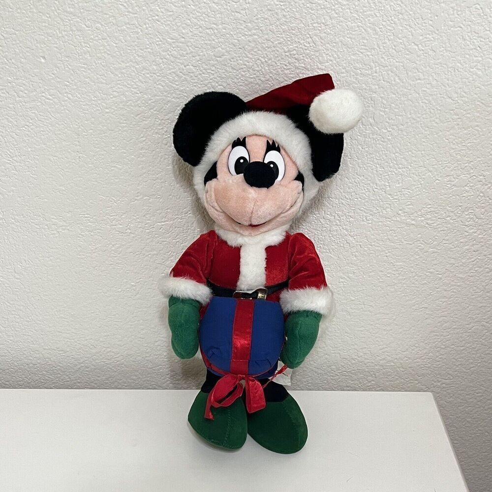 Vintage Disney Mrs. Claus Minnie Mouse Christmas Holding a Present Plush Santa